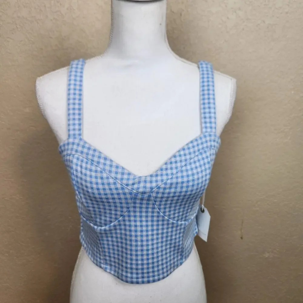 Coco + Jaimeson Blue Gingham Jaquard Knit Bralette Top XL NWT (7446)